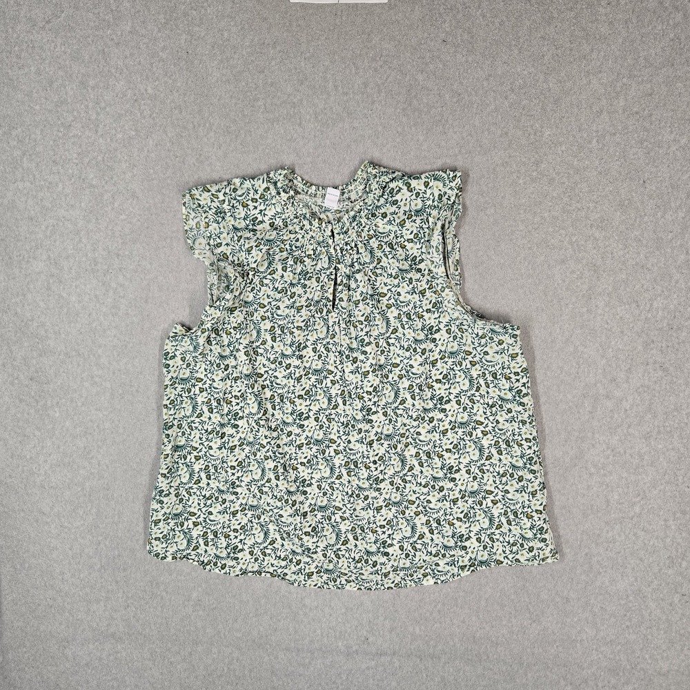 Old Navy Women Blouse XXL White Floral Smocked Pullover Stretch Lightweight Boho